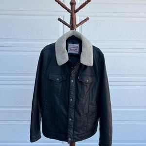 Levi's Men's Faux Leather Sherpa Lined Trucker Jacket